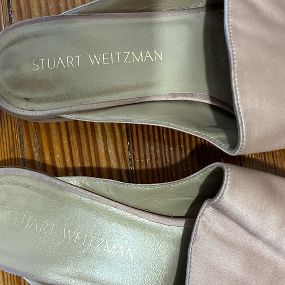 Satin Stuart Weitzman pearlescent ballet pink flat mules, gently worn, size 38 - Picture 5 of 5
